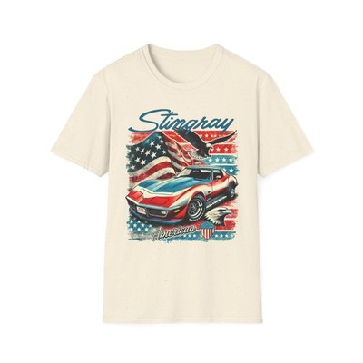 Corvette Stingray T-Shirt American Flag Classic C3 Muscle Car Graphic Tee USA 