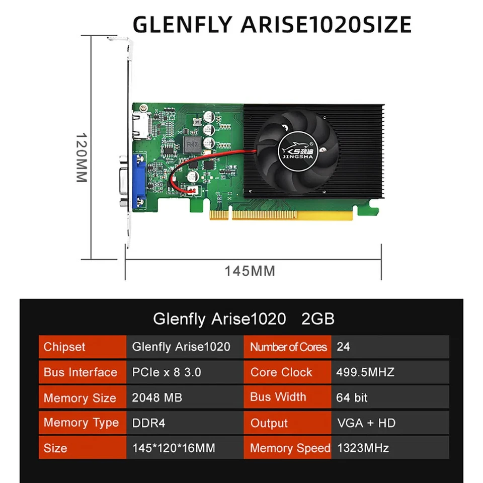 JINGSHA Glenfly Arise1020 2G 64 Bit DDR4 Graphics card VGA+HD - Image 3 of 4