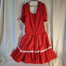 Square Dance Handmade Off The Shoulder Top And Skirt Red And White Lace