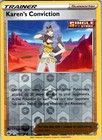 Karen's Conviction 144/198 Reverse holo Pokémon Trainer card with rugged desert-themed artwork and orange-black accents.
