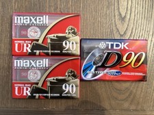 Lot of 3 New 90 Minute Blank Cassette Tapes 1 TDK 2 Maxell Sealed