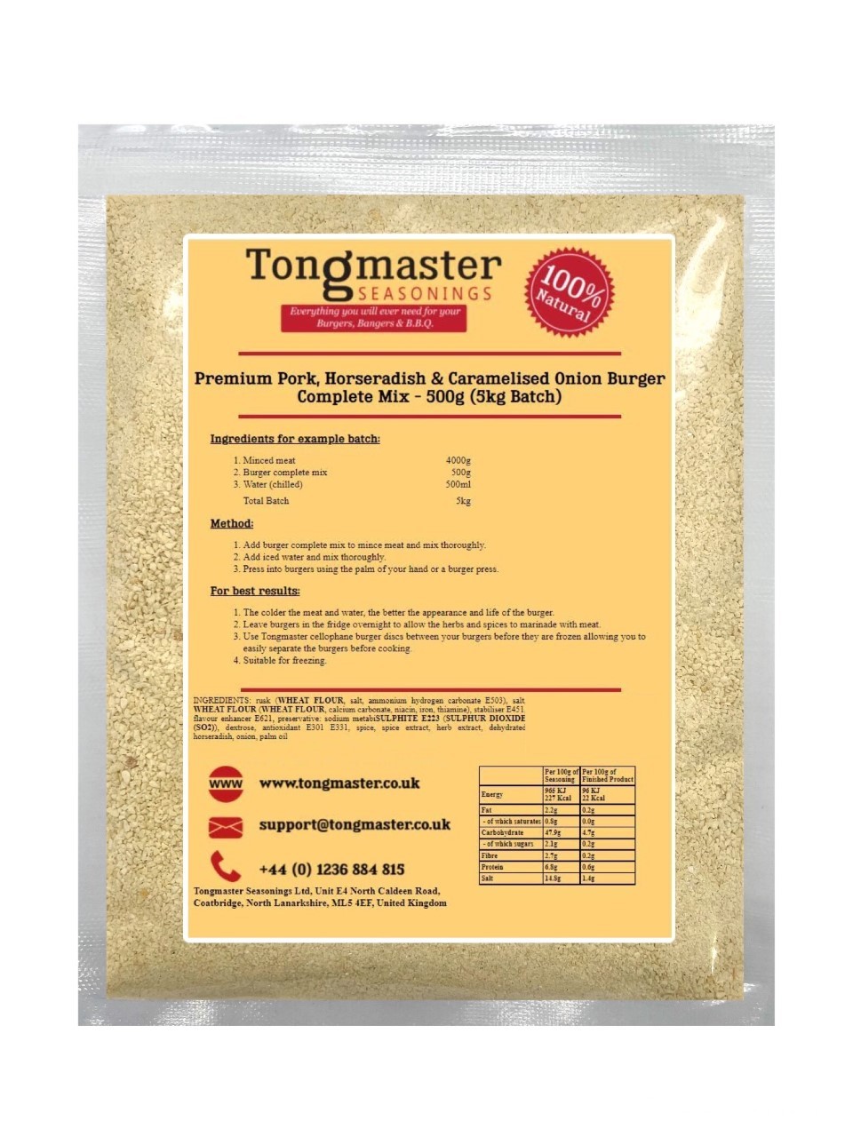 Pork, Horseradish & Caramelised Onion Burger Complete Mix - 500g