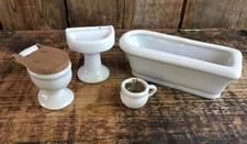 Vintage 4 Piece White Porcelain Doll House Bathroom Set Dollhouse Chamber Pot