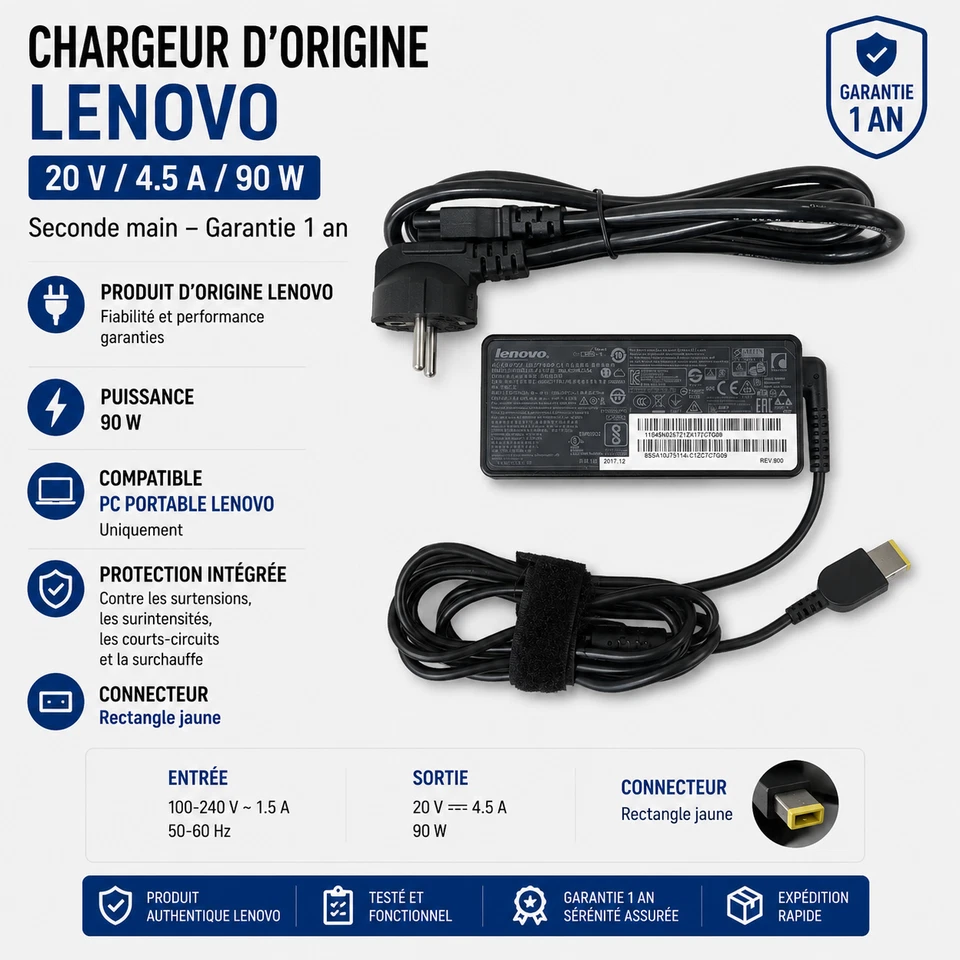 CHARGEUR ALIMENTATION D' ORIGINE LENOVO V110-14IAP V110-15AST 20V 4.5A - Photo 1/1