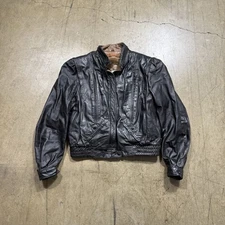 Berman's Bomber Jacket Womens Size 12 Black 100% Leather Full Zip Lined 18x20