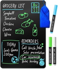 Magnetic Black Dry Erase Board for Fridge 12 x 8 inch , Stain-Resistant w/ 3 Ma