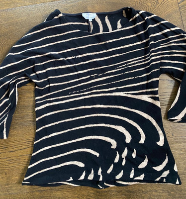 Max Mara Women's Vintage Wool Black Abstract Pattern 3/4 Sleeve Jumper