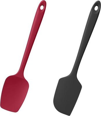 Doosu Silicone Scraper Spoon Spatulas, Flat & Red+Black 