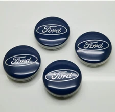 Ford 4pc Wheel Center Hub Caps 54mm Blue & Chrome Hubcap (For: Ford)
