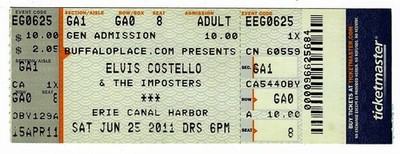 Elvis Costello Shilpa Ray & Her Happy Hookers 6/25/11 Buffalo NY Rare Ticket!