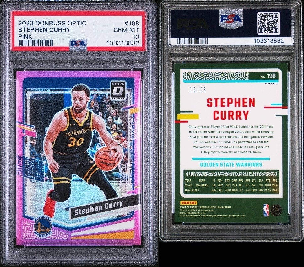 2023-24 Donruss Optic Stephen Curry #198 Fast Break Pink /25 PSA 10 25/25 view 4