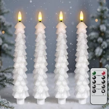 Christmas Tree Candles with Remote, White Christmas Tree Flameless Taper Cand...