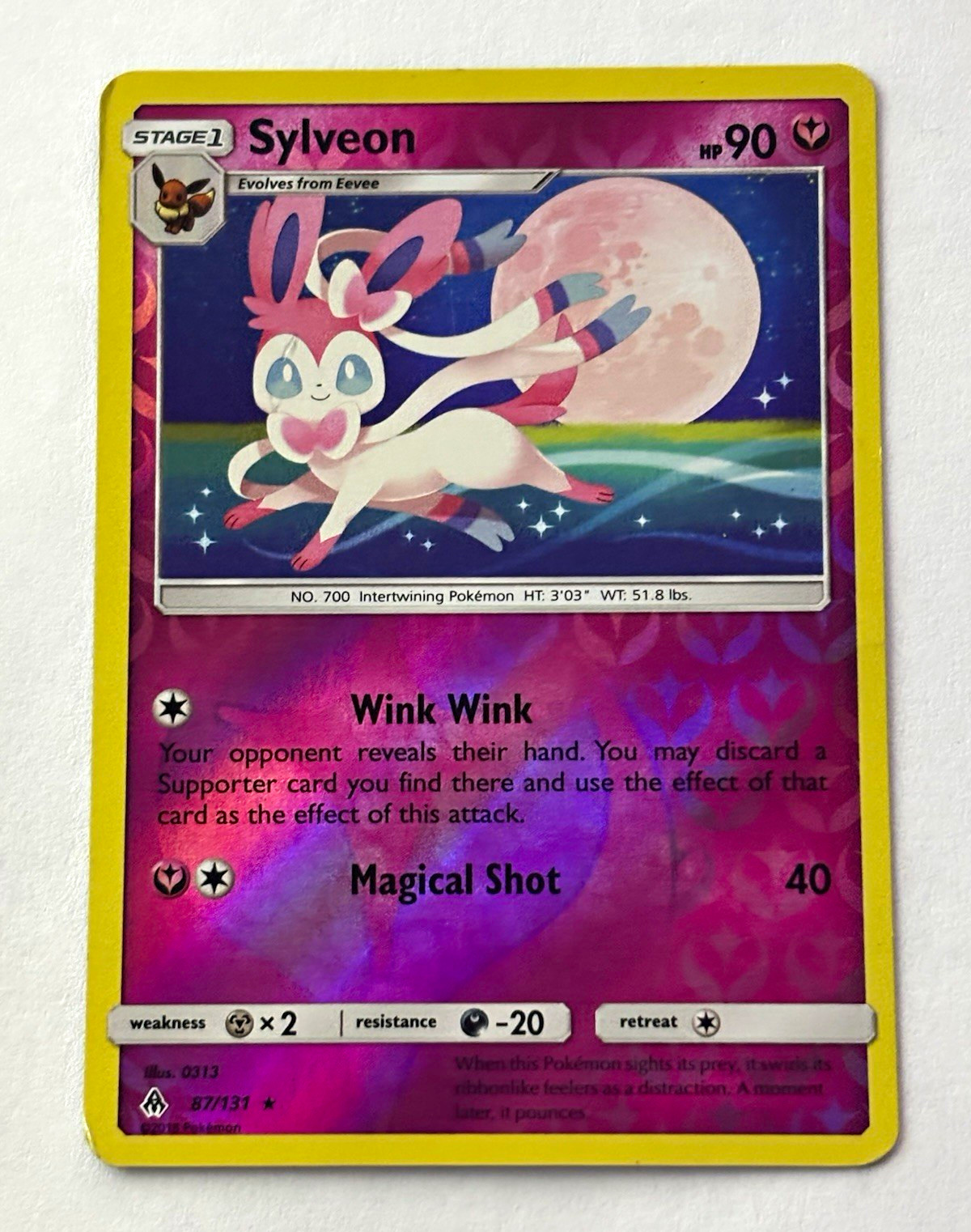 Pokemon TCG Sylveon 87/131 SM Forbidden Light Reverse Holo 90HP Stage 1 EN
