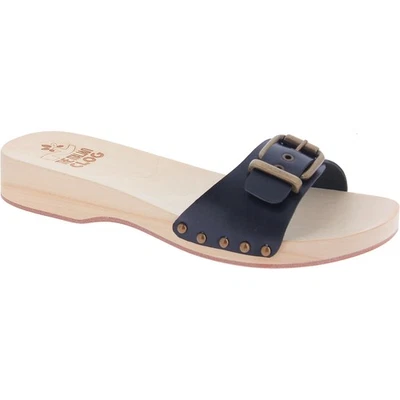 Sabots en bois Femme artisanal avec bande réglable en cuir noir - Photo 1/4