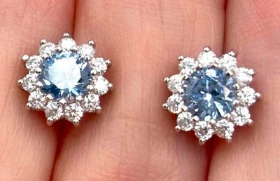 Jacmel Mauritius JCM 925 Silver Blue Topaz CZ Cluster Stud Earrings Signed