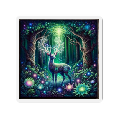 Die-Cut Fridge Magnet Whimsical Deer Magical Forest Art