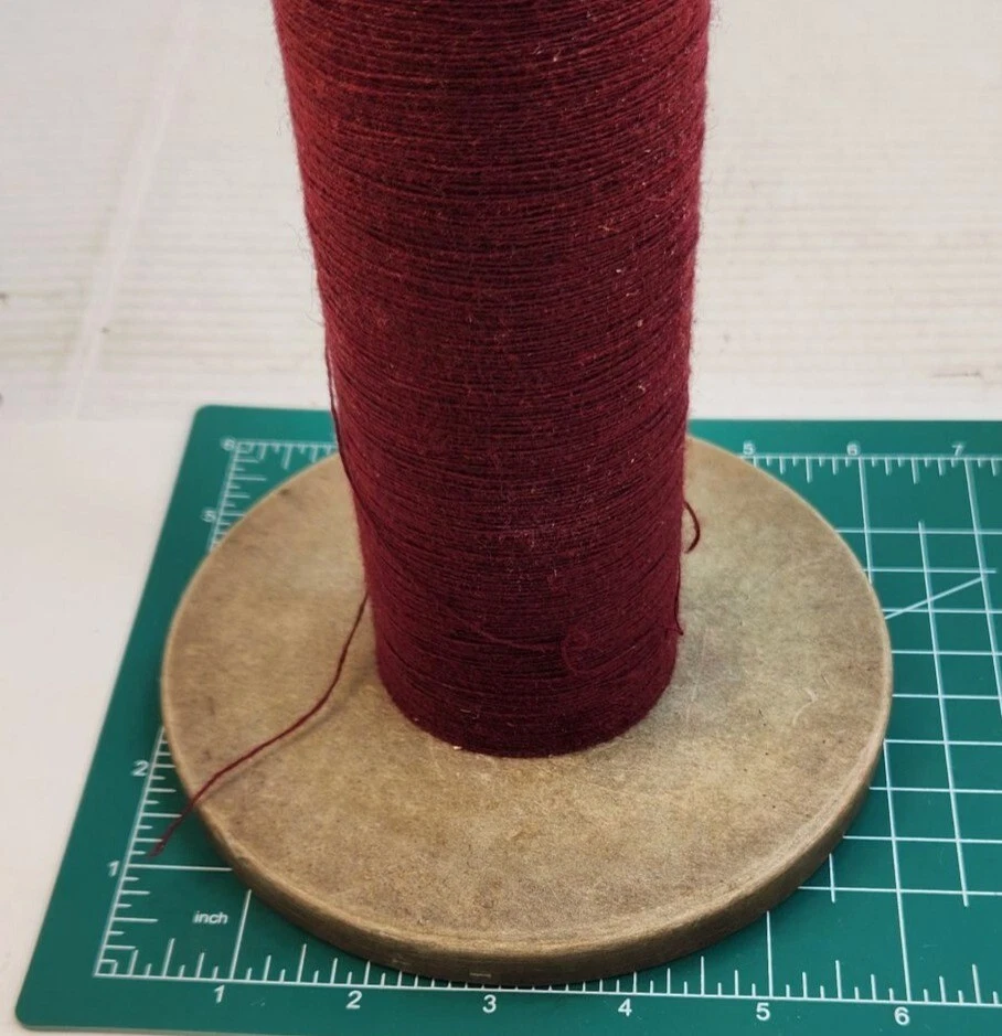 Vintage Spinning Machine Textile Spool Bobbin With Burgundy Thread Yarn 13x6 inc - Image 4 of 4