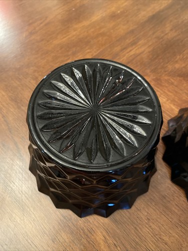 Black Amethyst Cubist Glass Bowl 3.75” Indiana Glass Whitehall Colony set of 2 - Picture 6 of 7