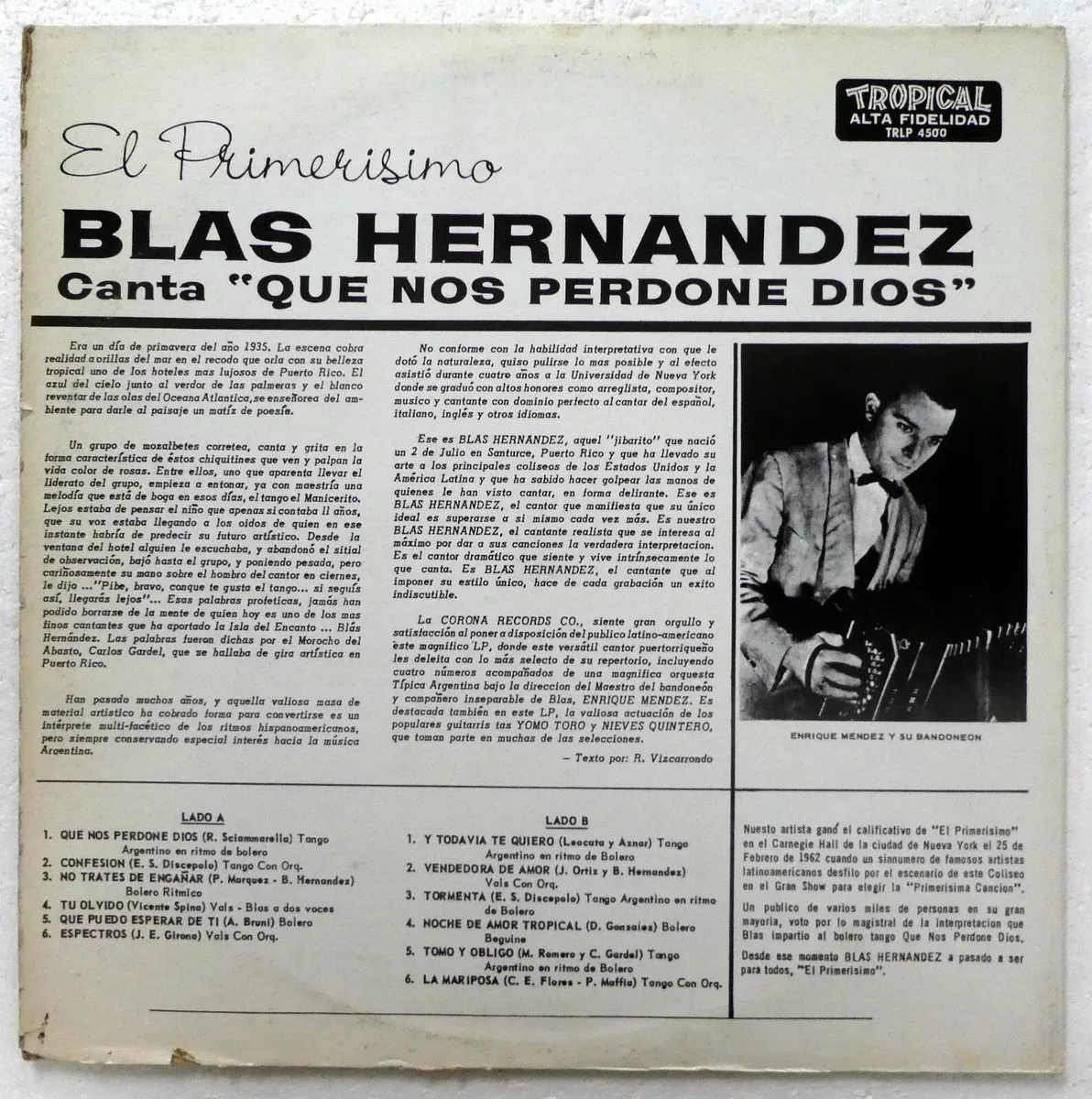 BLAS HERNANDEZ el Primerisimo LP Latin MINT- Que Nos Perdone Dios #6741