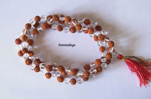 RUDRAKSHA MALA 108 + 1 BEADS ROSARY MALA WITH NATURAL CRYSTAL