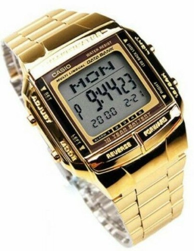 Casio DBC611-1 Reloj de calculadora de banco de datos de acero inoxidable  para hombre 5 alarmas cronómetro, plateado, Moderno