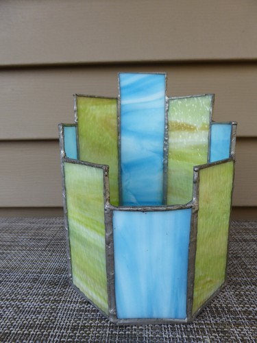 Fioriera vintage ottagonale vetro piombato colorato scorie decorazione vaso porta utensili