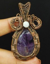 Copper Amethyst Gemstone Copper Wire Wrapped Handmade Jewelry Pendant