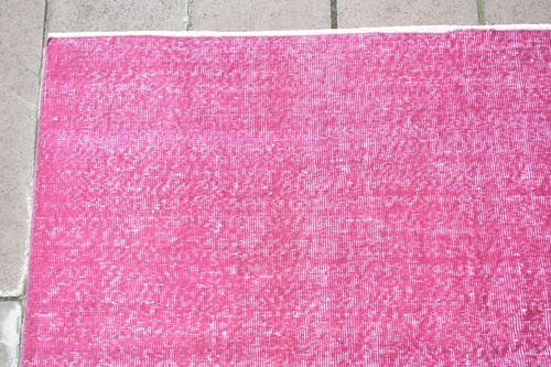 Turkish Pink Rug 73'' x 110'' Vintage Anatolian Over Dyed Rug Painted Wool Rug - Picture 7 of 14