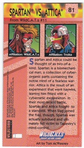 N) Tarjeta coleccionable 1994 WILDCATS Chromium Wildstorm Widevision Spartan vs Attica 81 - Imagen 2 de 2