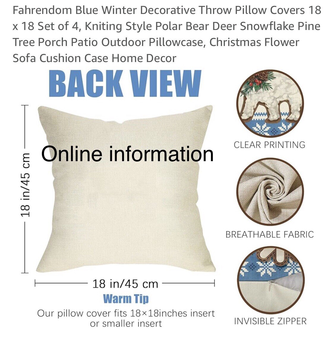 Blue Winter Decorative Throw Pillow Covers 18 x 18 Set of 4 | eBay