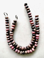 Pink Rhodonite 5x8mm Rondelle Beads - Two 8" Strands