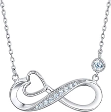 Infinity Heart Necklace for Women 925 Sterling Silver Love Pendant Necklace Whit