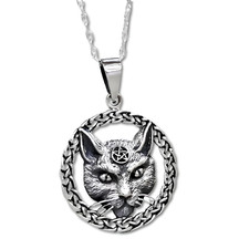 Katze Pentakel Anhänger 20 Zoll Halskette Talisman 925 Sterlingsilber Schmuck...