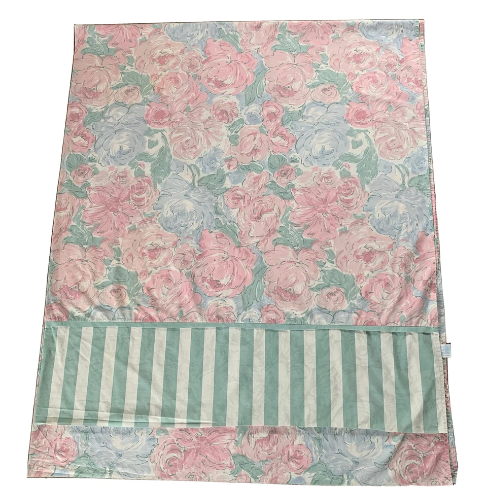 vintage 80s 90s 1990s Israeli floral striped sheet and 2 pillowcase set - Image 3 of 4