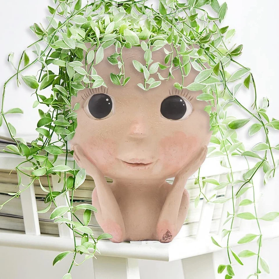 Maceta con cabeza de estilo nórdico para niñas cara flores maceta hogar jardín decoración creativa Foto 3 de 4