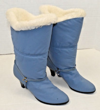 Vintage Winter Boots Size 9 80s Sky Blue Waterproof Sherpa Lined 3 Inch Heel
