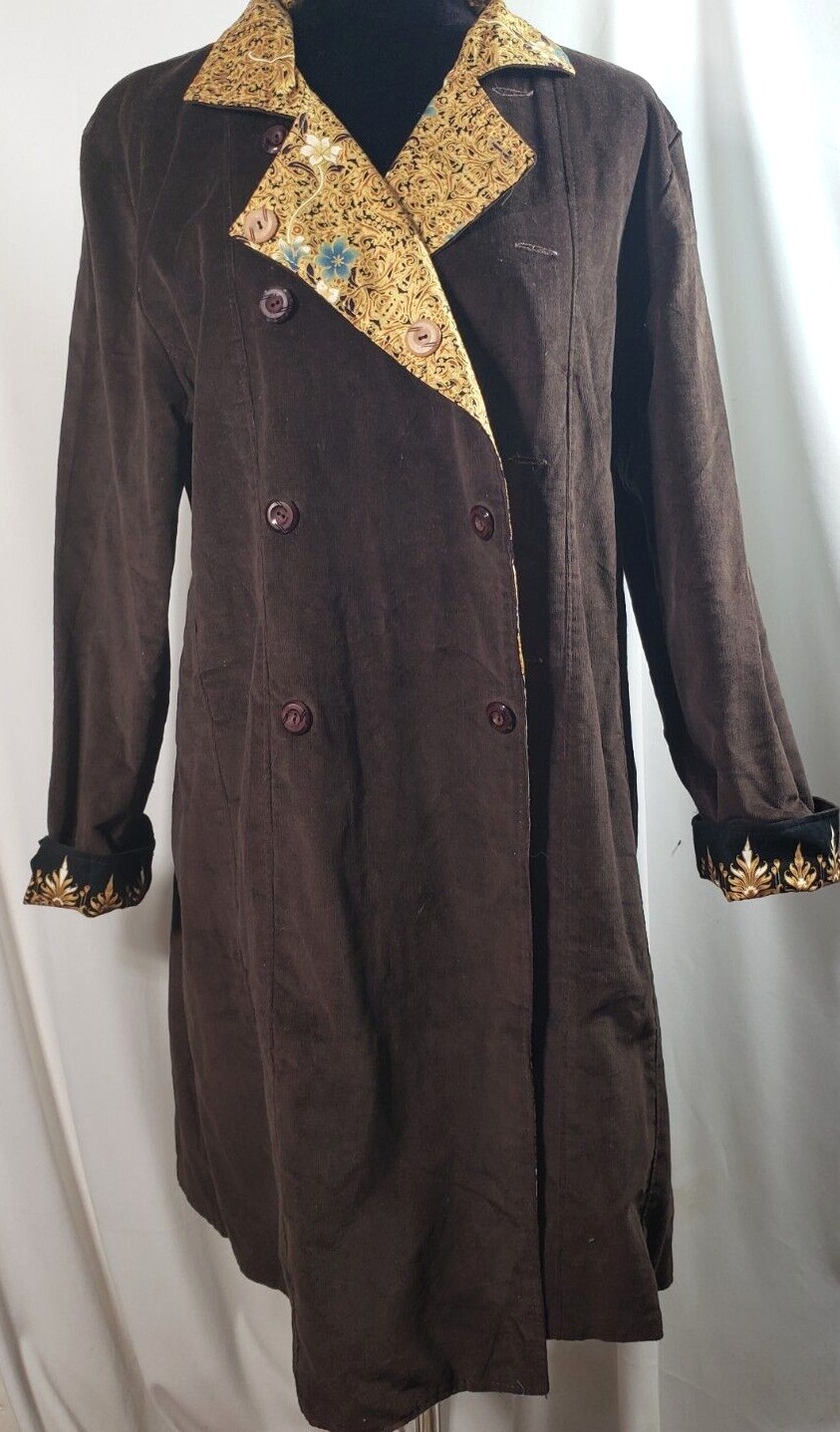 Trench coat, reversible, corduroy & cotton, brown, paisley print, size L-image