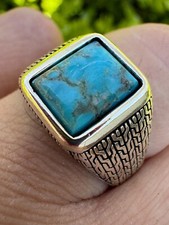 Blue Turquoise Mens Real Solid 925 Silver Nav...