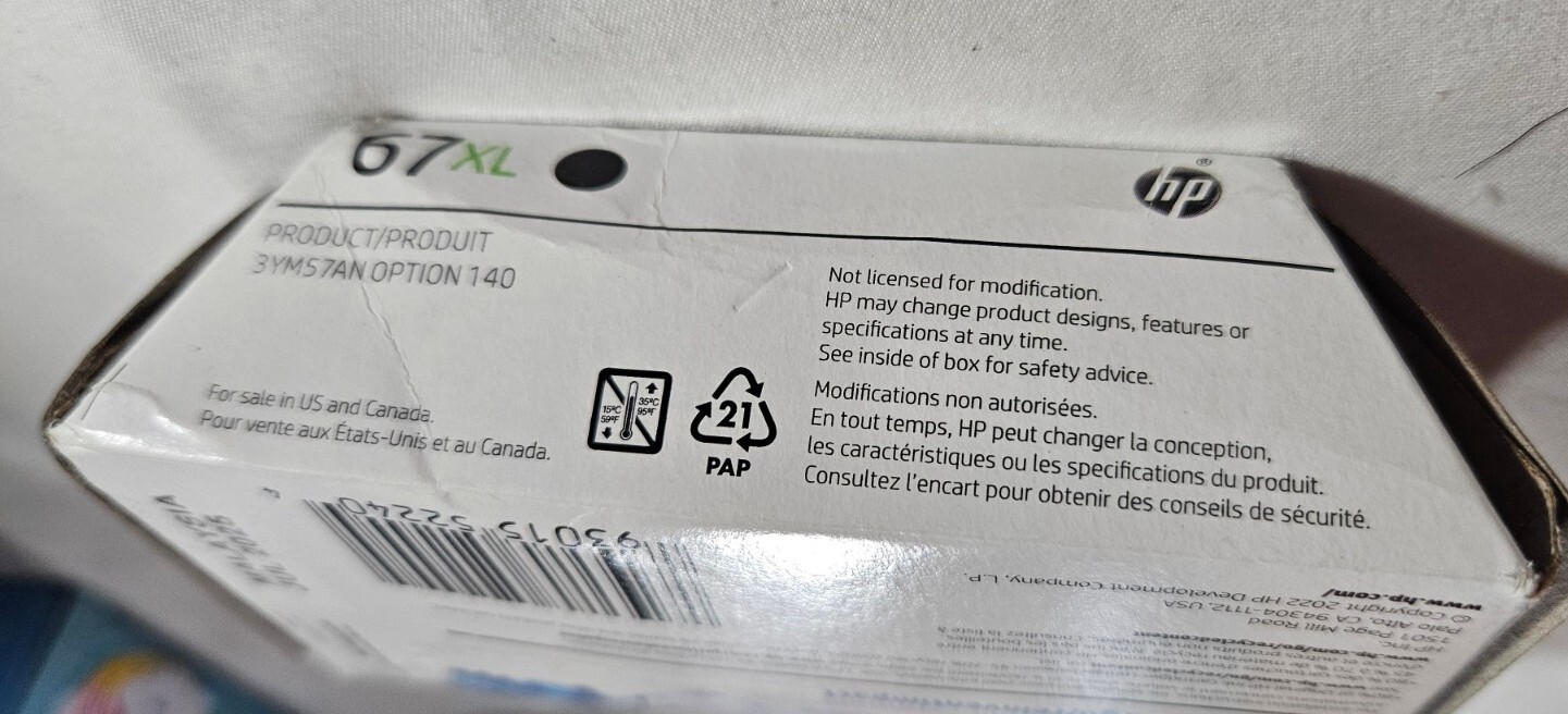 HP 67XL High Yield Black Original Ink Cartridge (Damaged Packaging) EXP