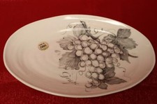 CERAMICA CUORE GRAPES LARGE OVAL SERVING PLATTER -GRAY/WHITE-MADE ITALY- NEW