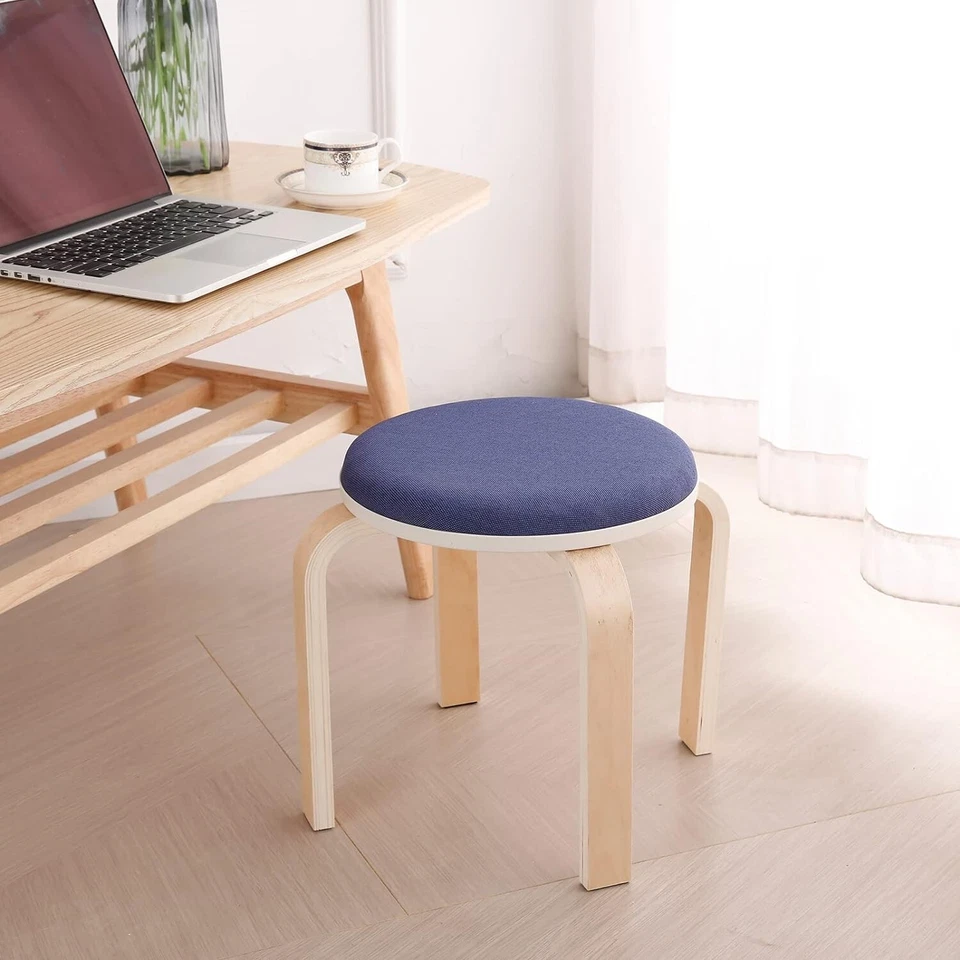 Kakouvik 4 Pcs Solid Wood Stackable Stools Kitchen Bar Stools - Color Dark Green - Image 4 of 4