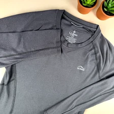 L.L.Bean Midweight Base Layer Wome L Crew Top Long Sleeve Tee Black Gym Run Hike