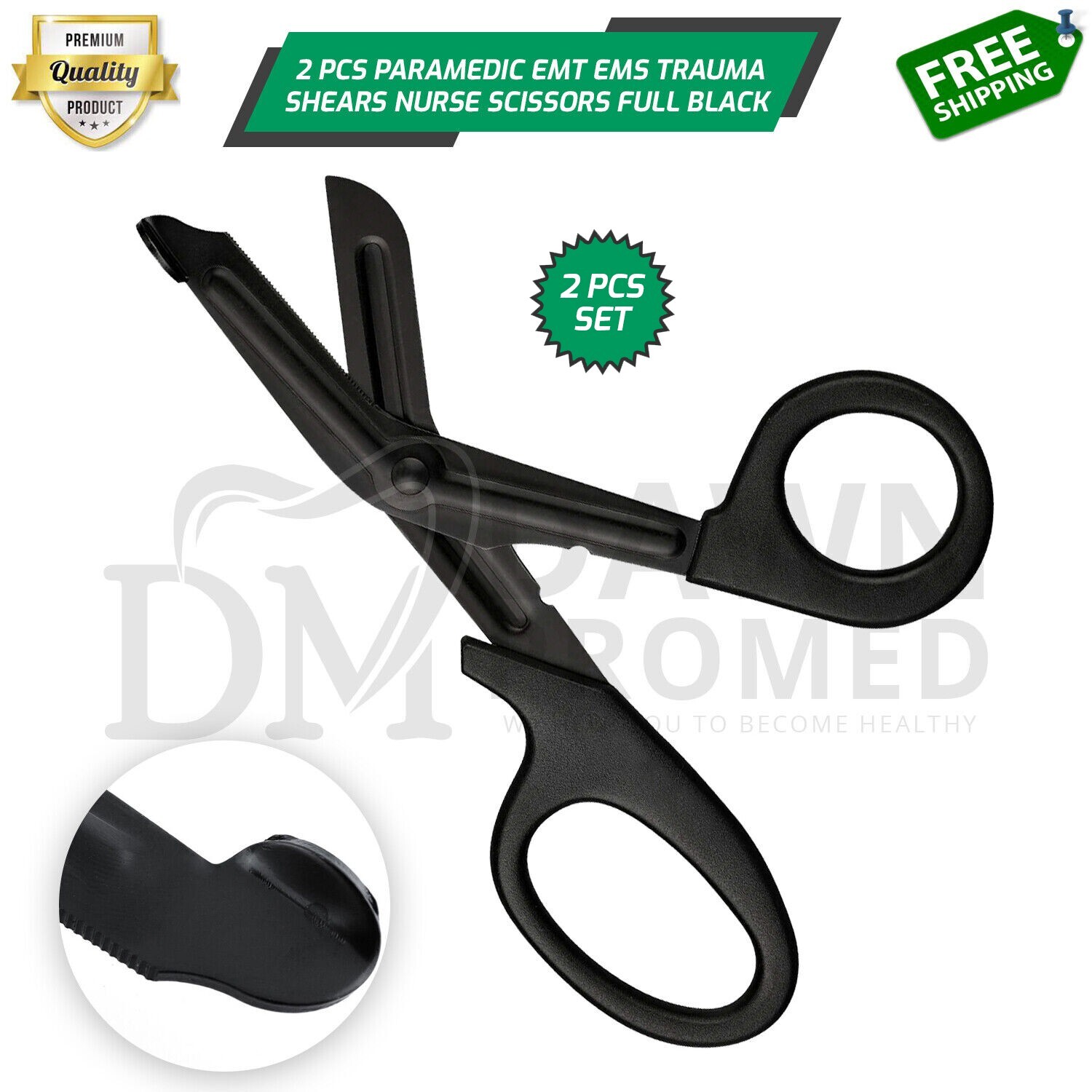 2 Paramedic EMT Trauma Shears Nurse Scissors First Aid 7.25" Full Tactical Black