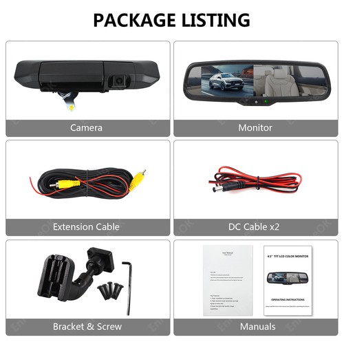 For 2005-2015 Toyota Tacoma Rear View Mirror Monitor Tailgate Backup Camera Kit - Picture 23 of 23