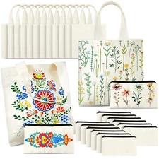 24 Pcs Mini Canvas Tote Bag Set Small Canvas Bag Blanks Small Pouches with Zi...