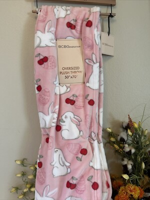 Bunny Easter Oversized Plush Throw 50x70 Cheery Designs Pink