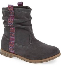 Brand New TOMS Laurel Castlerock Gray Suede Slouch Ankle Pull-On Boots, Size Y5