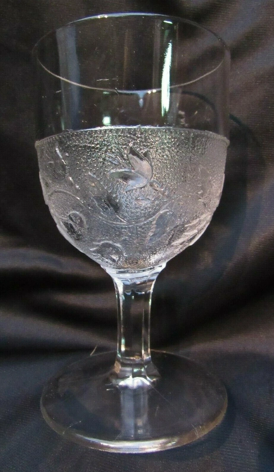 1870s EAPG Pattern Glass Boston Sandwich Stippled Fushia Water Goblet