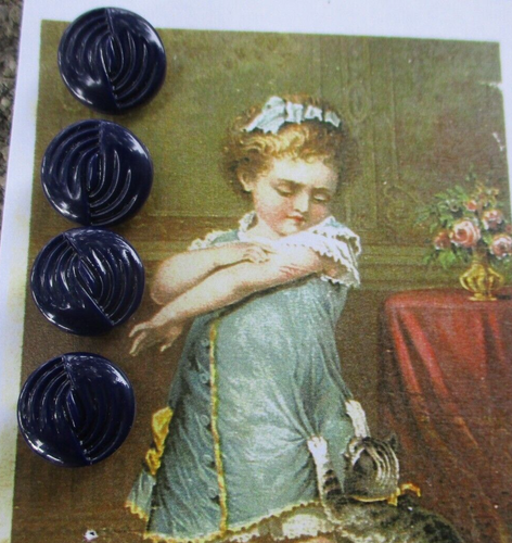 Set of 4~Vintage 1/2" Jet Black glass geometric Mourning Buttons~NOS - Picture 2 of 2