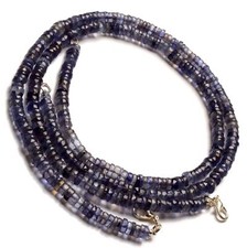 Natural Iolite Gemstone 6 mm Size Faceted Heishi Shape Beads 17" Necklace
